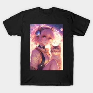 Cute Anime girl with her kawaii cat T-Shirt